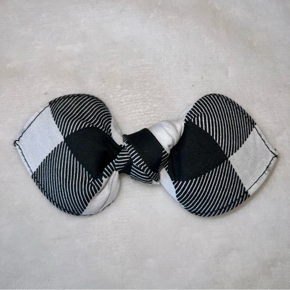 Black and White Plaid Pinup Bandana Knotted Hair Bow - Picture 7 of 11